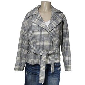VTG 90s Limited Plaid Academia Preppy Wrap Wool Blend Cropped Jacket Gray S